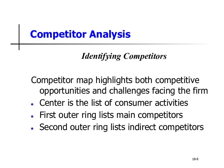 Competitor Analysis Identifying Competitors Competitor map highlights both competitive opportunities and challenges facing