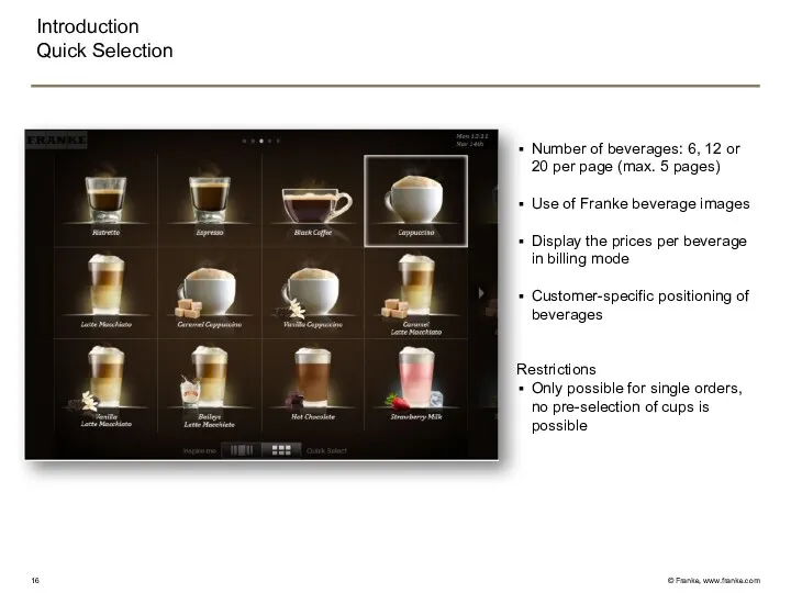 Introduction Quick Selection Number of beverages: 6, 12 or 20