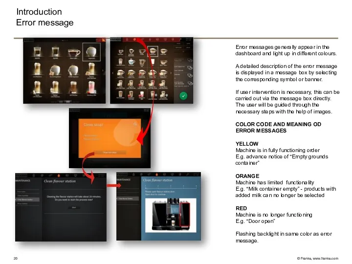 Error messages generally appear in the dashboard and light up