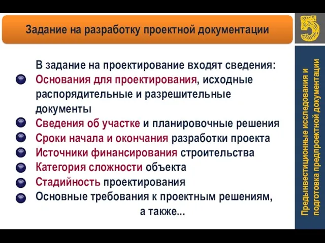 Предынвестиционные исследования и подготовка предпроектной документации В задание на проектирование