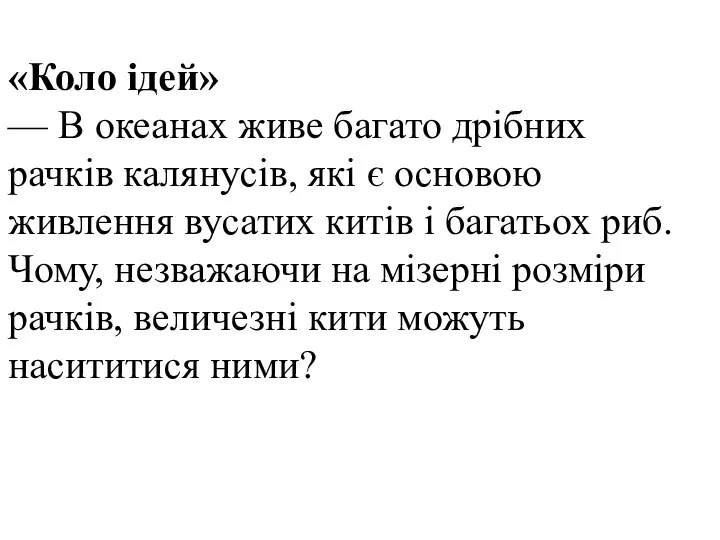 «Коло ідей» — В океанах живе багато дрібних рачків калянусів,