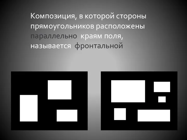 Композиция, в которой стороны прямоугольников расположены параллельно краям поля, называется фронтальной