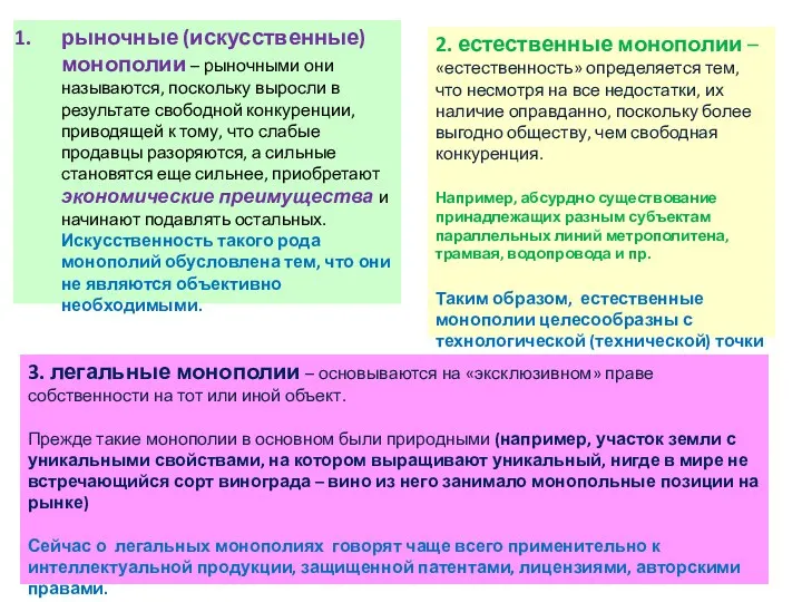 рыночные (искусственные) монополии – рыночными они называются, поскольку выросли в