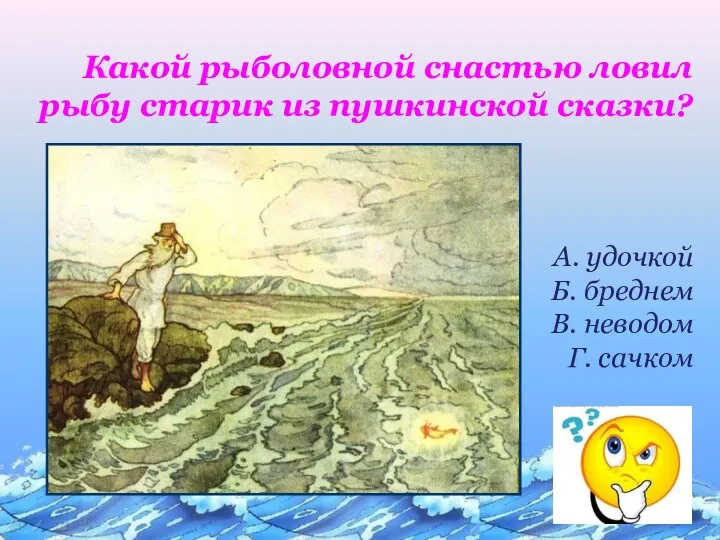 Какой рыболовной снастью ловил рыбу старик из пушкинской сказки? А.