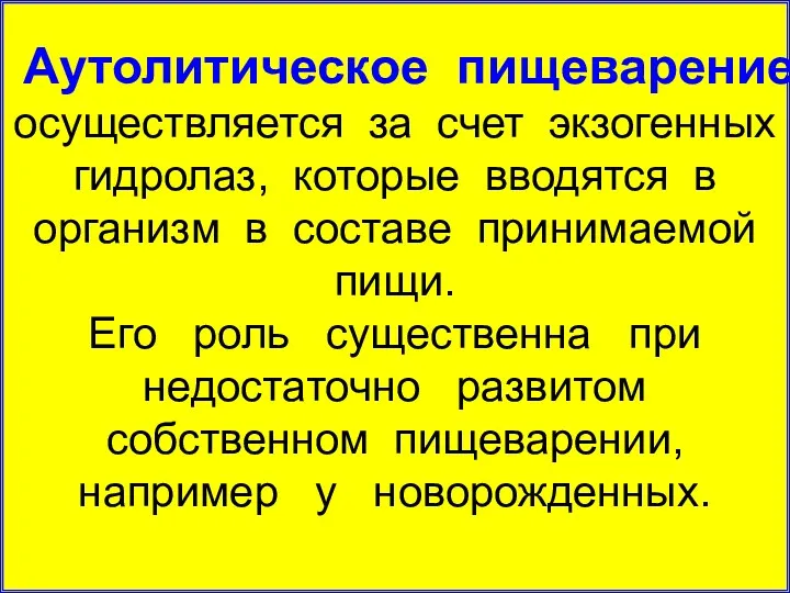 Аутолитическое пищеварение осуществляется за счет экзогенных гидролаз, которые вводятся в