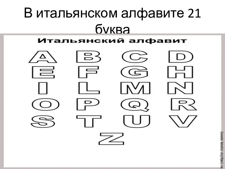 В итальянском алфавите 21 буква