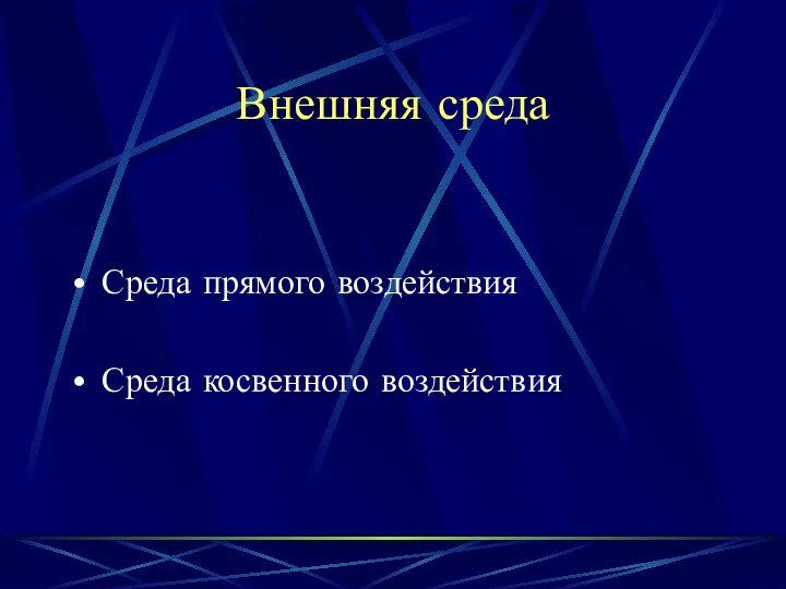 Внешняя среда Среда прямого воздействия Среда косвенного воздействия