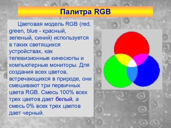 Палитра RGB Цветовая модель RGB (red, green, blue - красный,