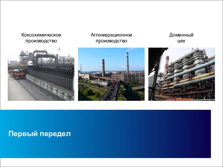 Первый передел Коксохимическое производство Агломерационное производство Доменный цех