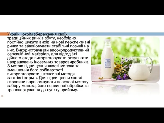 Україні, окрім збереження своїх традиційних ринків збуту, необхідно постійно шукати