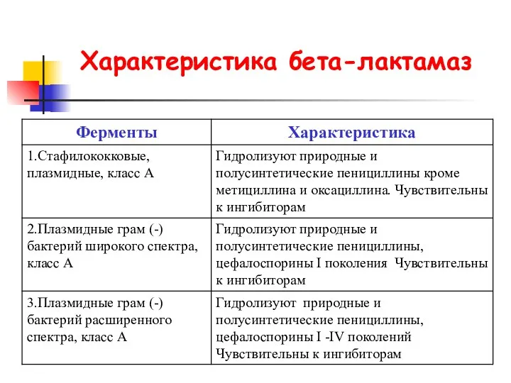 Характеристика бета-лактамаз