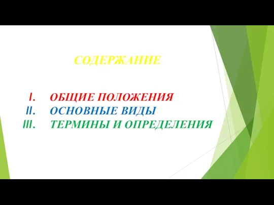 СОДЕРЖАНИЕ ОБЩИЕ ПОЛОЖЕНИЯ ОСНОВНЫЕ ВИДЫ ТЕРМИНЫ И ОПРЕДЕЛЕНИЯ