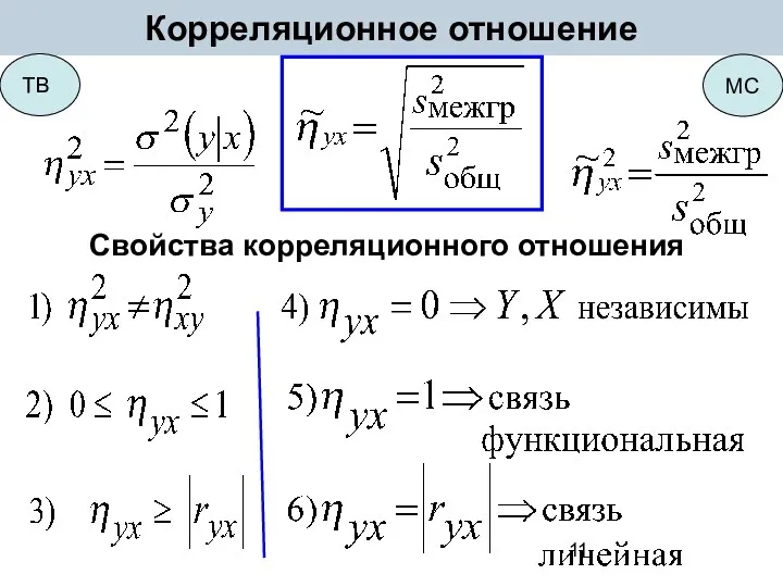 Корреляционное отношение Свойства корреляционного отношения