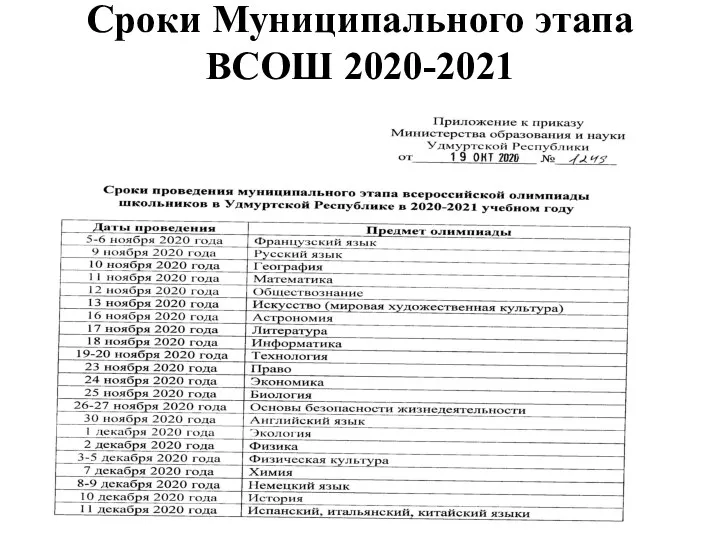 Сроки Муниципального этапа ВСОШ 2020-2021