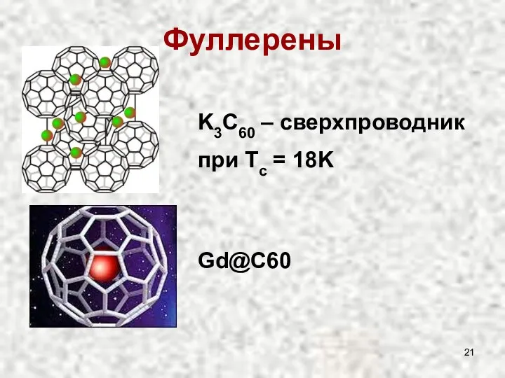 Фуллерены K3C60 – сверхпроводник при Tc = 18K Gd@C60