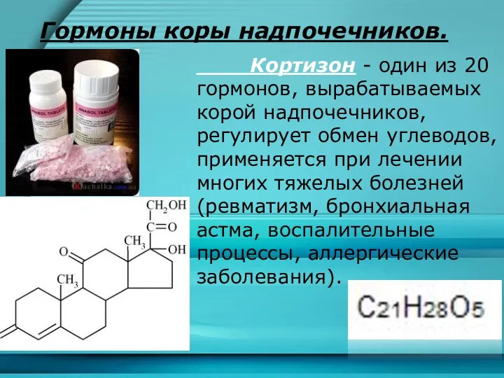 Гормоны коры надпочечников. Кортизон - один из 20 гормонов, вырабатываемых