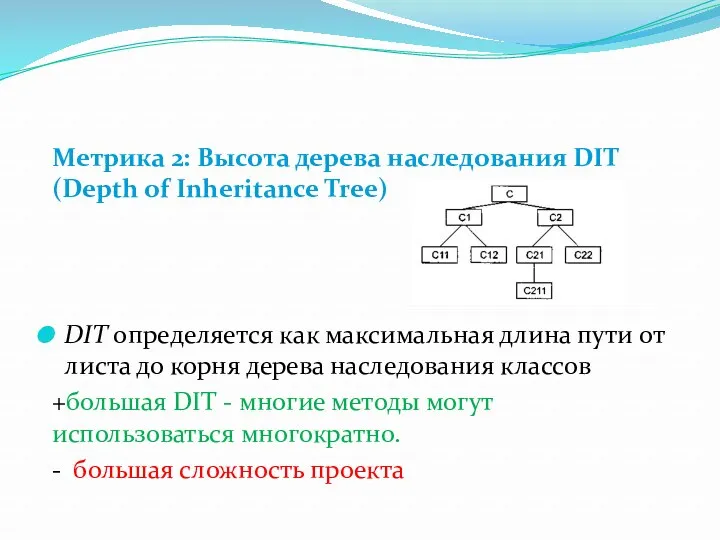 Метрика 2: Высота дерева наследования DIT (Depth of Inheritance Tree)