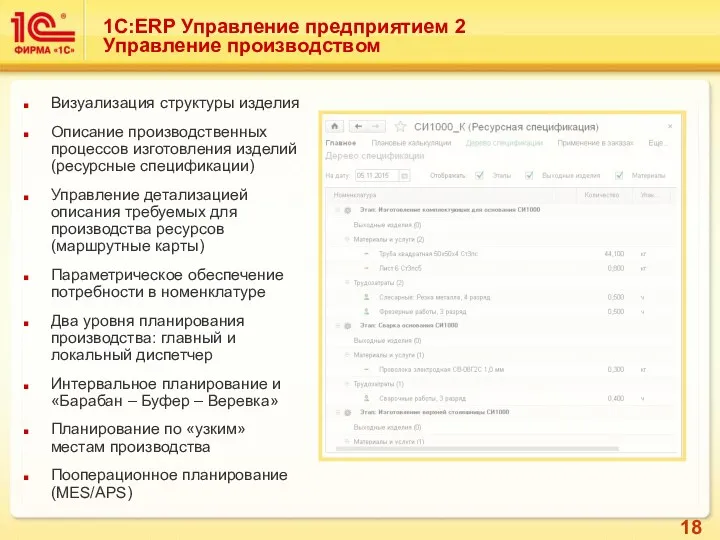 Визуализация структуры изделия Описание производственных процессов изготовления изделий (ресурсные спецификации)