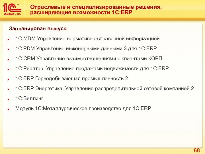 Отраслевые и специализированные решения, расширяющие возможности 1С:ERP 1С:MDM Управление нормативно-справочной