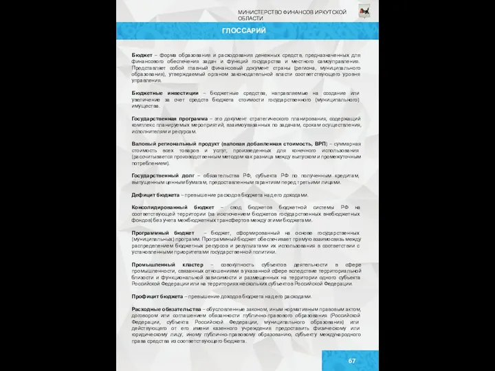 ГЛОССАРИЙ Бюджет – форма образования и расходования денежных средств, предназначенных