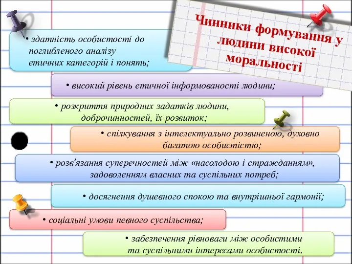 високий рівень етичної інформованості людини; здатність особистості до поглибленого аналізу