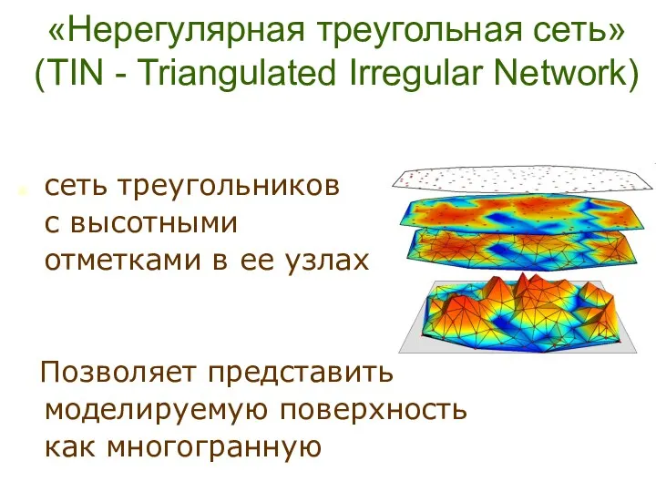 «Нерегулярная треугольная сеть» (TIN - Triangulated Irregular Network) сеть треугольников