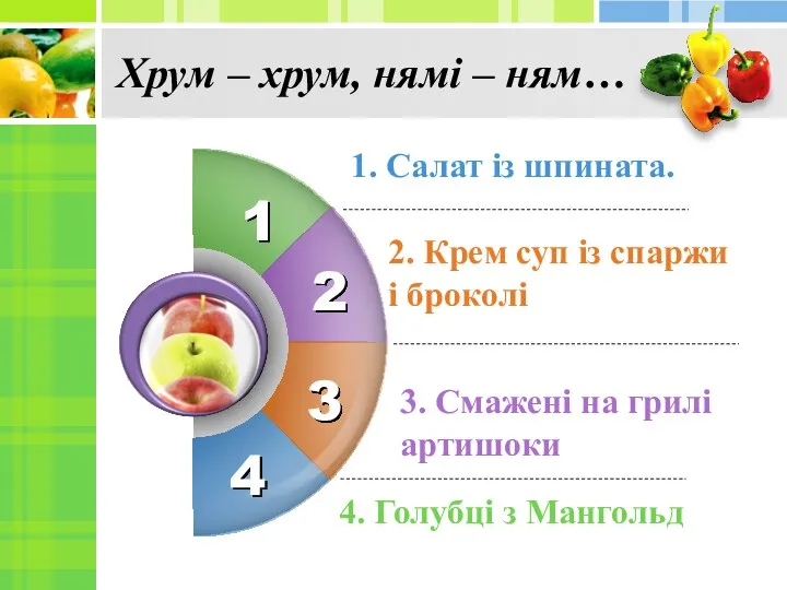 Хрум – хрум, нямі – ням… 1 4 1. Салат