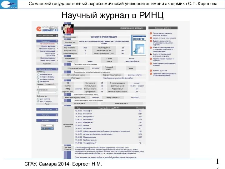 СГАУ, Самара 2014, Боргест Н.М. Самарский государственный аэрокосмический университет имени