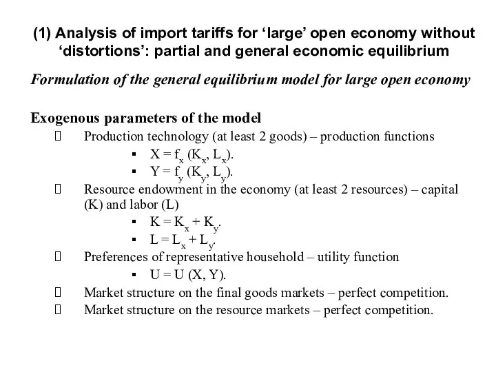 Formulation of the general equilibrium model for large open economy