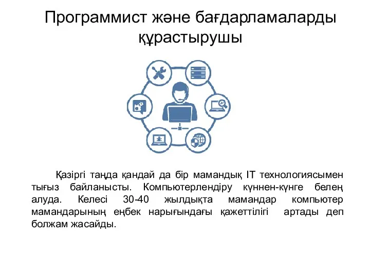 Программист және бағдарламаларды құрастырушы Қазіргі таңда қандай да бір мамандық