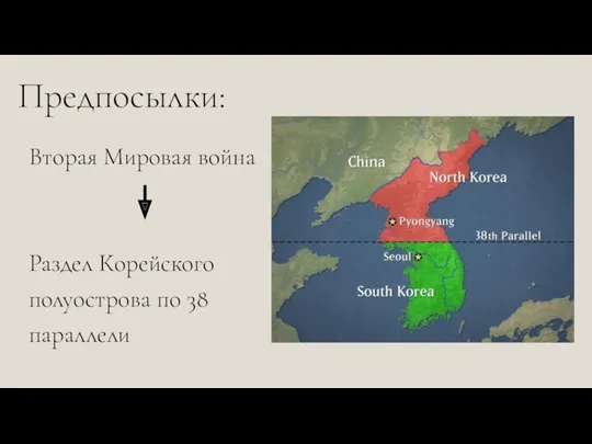 Вторая Мировая война Раздел Корейского полуострова по 38 параллели Предпосылки: