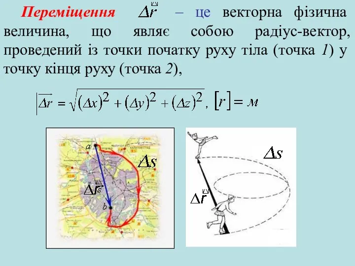 Переміщення – це векторна фізична величина, що являє собою радіус-вектор,