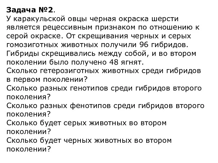 Задача №2. У каракульской овцы черная окраска шерсти является рецессивным