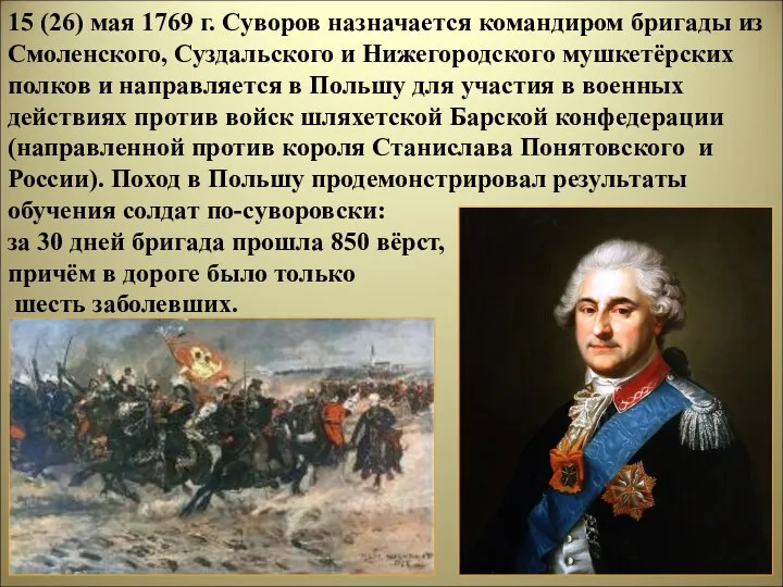 15 (26) мая 1769 г. Суворов назначается командиром бригады из