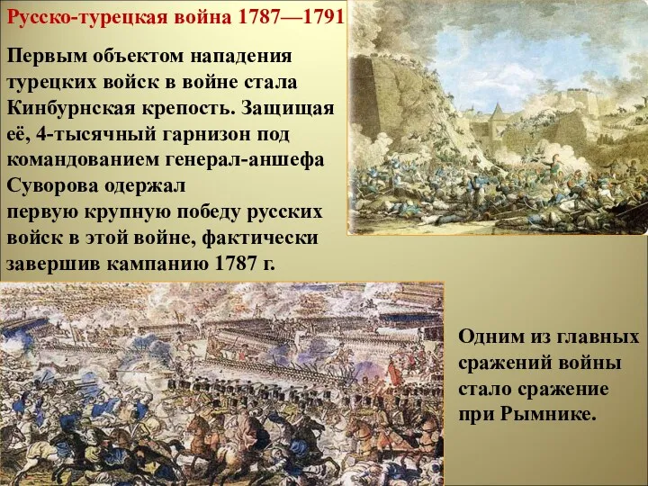 Русско-турецкая война 1787—1791 Первым объектом нападения турецких войск в войне