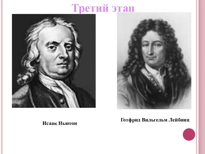 Исаак Ньютон Готфрид Вильгельм Лейбниц Третий этап