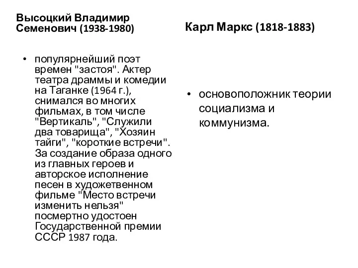 Высоцкий Владимир Семенович (1938-1980) популярнейший поэт времен "застоя". Актер театра