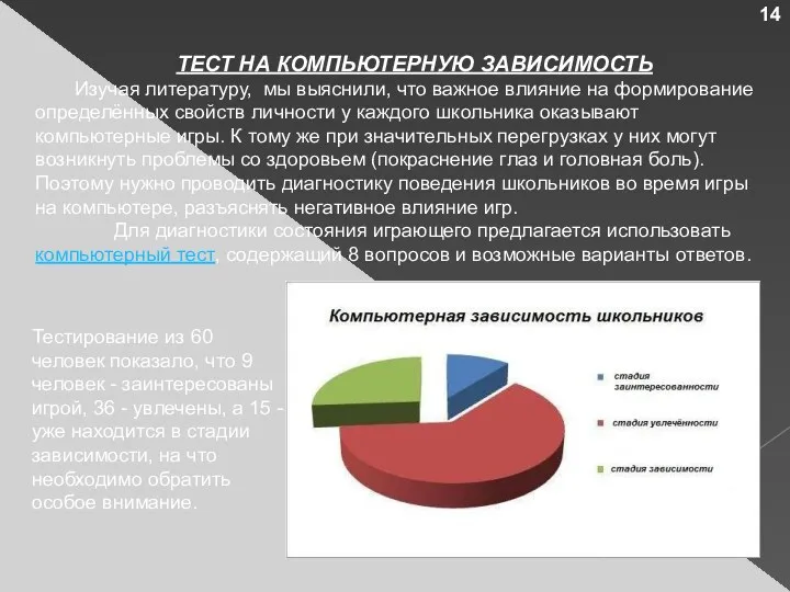 ТЕСТ НА КОМПЬЮТЕРНУЮ ЗАВИСИМОСТЬ Изучая литературу, мы выяснили, что важное