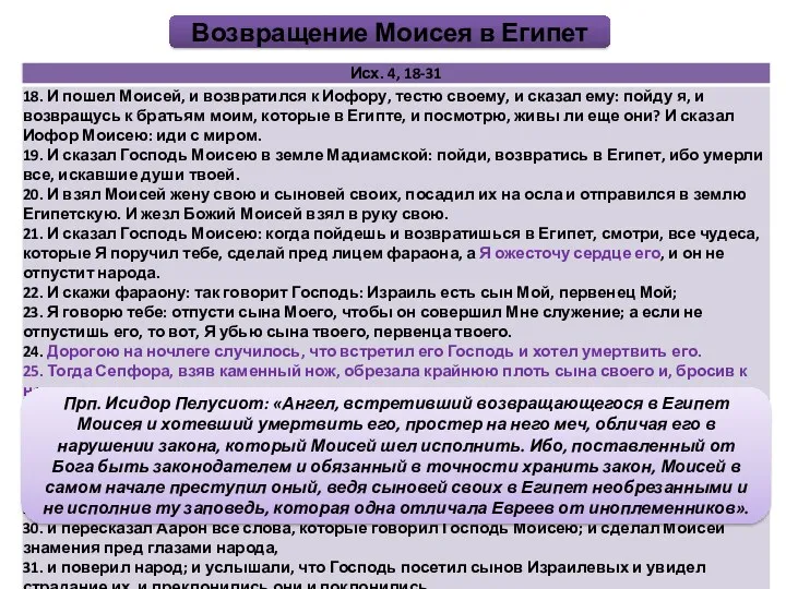 Прп. Исидор Пелусиот: «Ангел, встретивший возвращающегося в Египет Моисея и