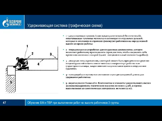 Удерживающая система (графическая схема) Обучение БМ и ПВР при выполнении работ на высоте работников 3 группы