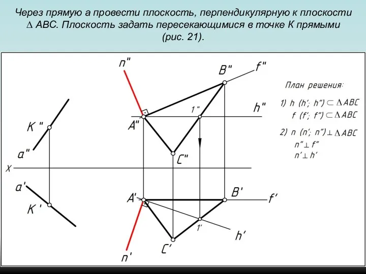 Через прямую a провести плоскость, перпендикулярную к плоскости ∆ АВС.