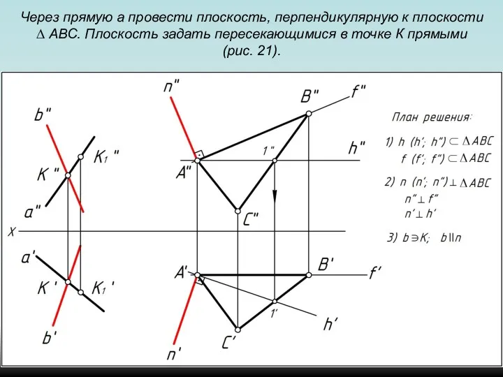 Через прямую a провести плоскость, перпендикулярную к плоскости ∆ АВС.