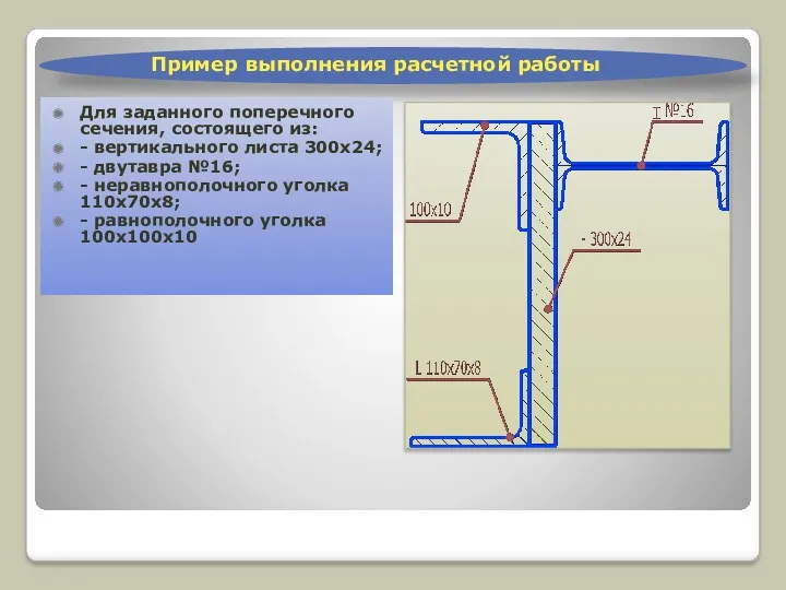 Пример выполнения расчетной работы Для заданного поперечного сечения, состоящего из: