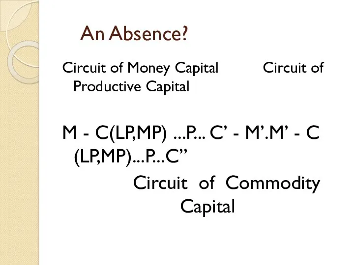 An Absence? Circuit of Money Capital Circuit of Productive Capital
