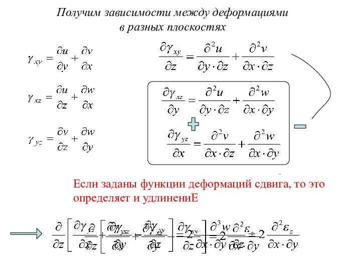 Получим зависимости между деформациями в разных плоскостях Если заданы функции деформаций сдвига, то