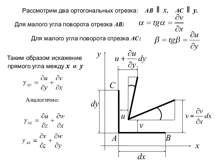 x y Аналогично: Для малого угла поворота отрезка АВ: Для малого угла поворота
