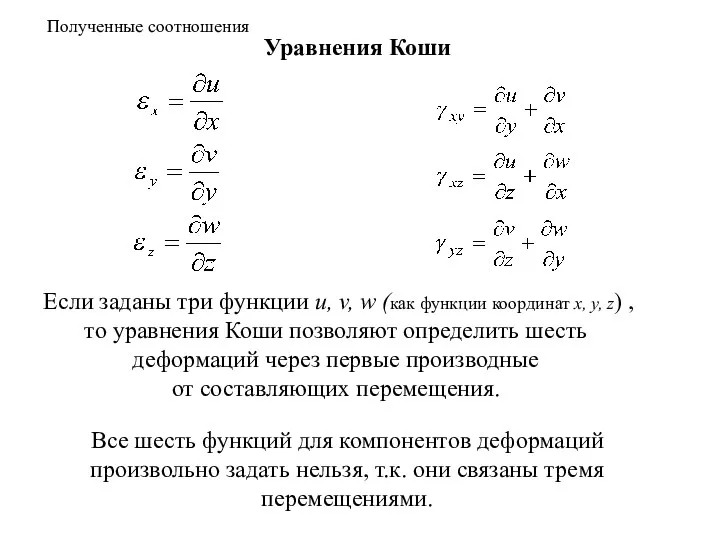 Все шесть функций для компонентов деформаций произвольно задать нельзя, т.к.