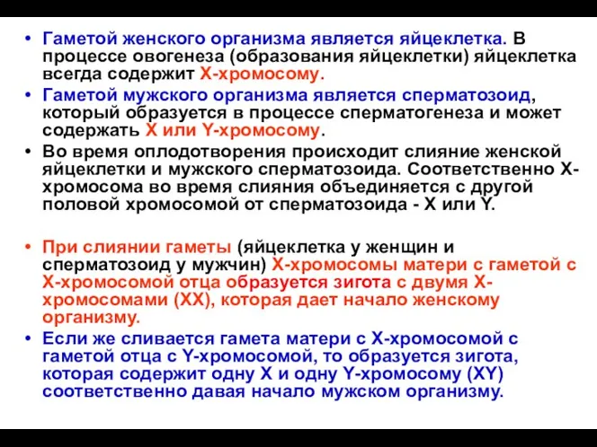 Гаметой женского организма является яйцеклетка. В процессе овогенеза (образования яйцеклетки)