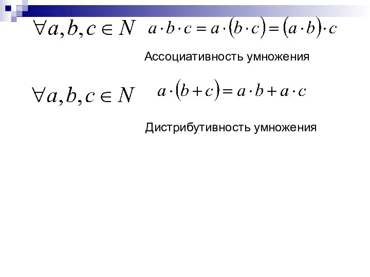 Ассоциативность умножения Дистрибутивность умножения