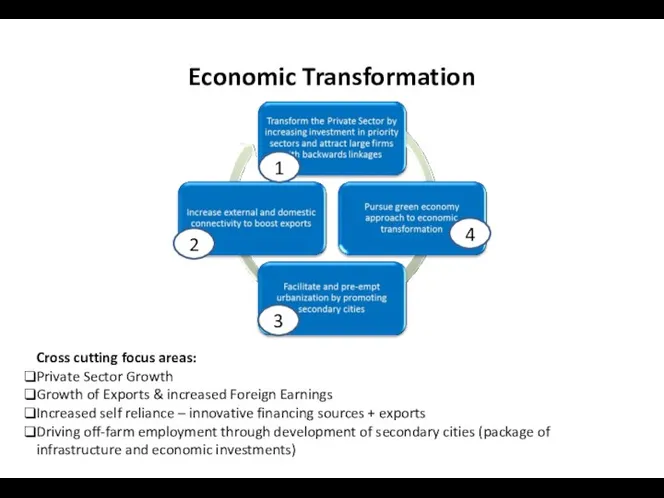 Economic Transformation Cross cutting focus areas: Private Sector Growth Growth